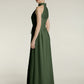 Vestidos de chiffon de cuello alto con abertura y lazo de cinturón Verde Oliva Tallas Grandes