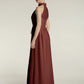Vestidos de chiffon de cuello alto con abertura y lazo de cinturón Terracota