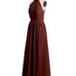 Vestidos de chiffon de cuello alto con abertura y lazo de cinturón Terracota