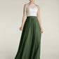 Vestidos largos de chiffon con cuerpo de encaje marfil Verde Oliva