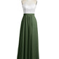 Vestidos largos de chiffon con cuerpo de encaje marfil Verde Oliva Tallas Grandes
