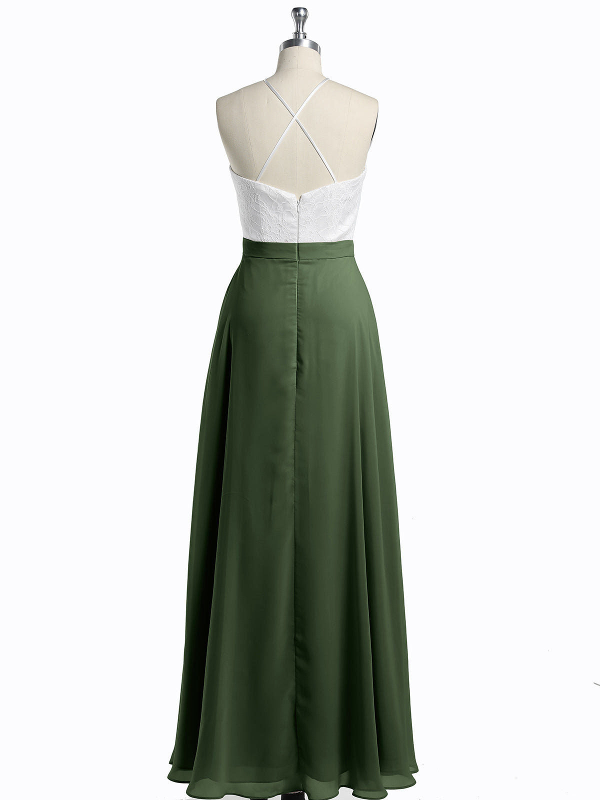 Vestidos largos de chiffon con cuerpo de encaje marfil Verde Oliva Tallas Grandes