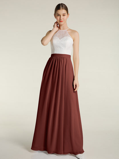 Vestidos largos de chiffon con cuerpo de encaje marfil Terracota