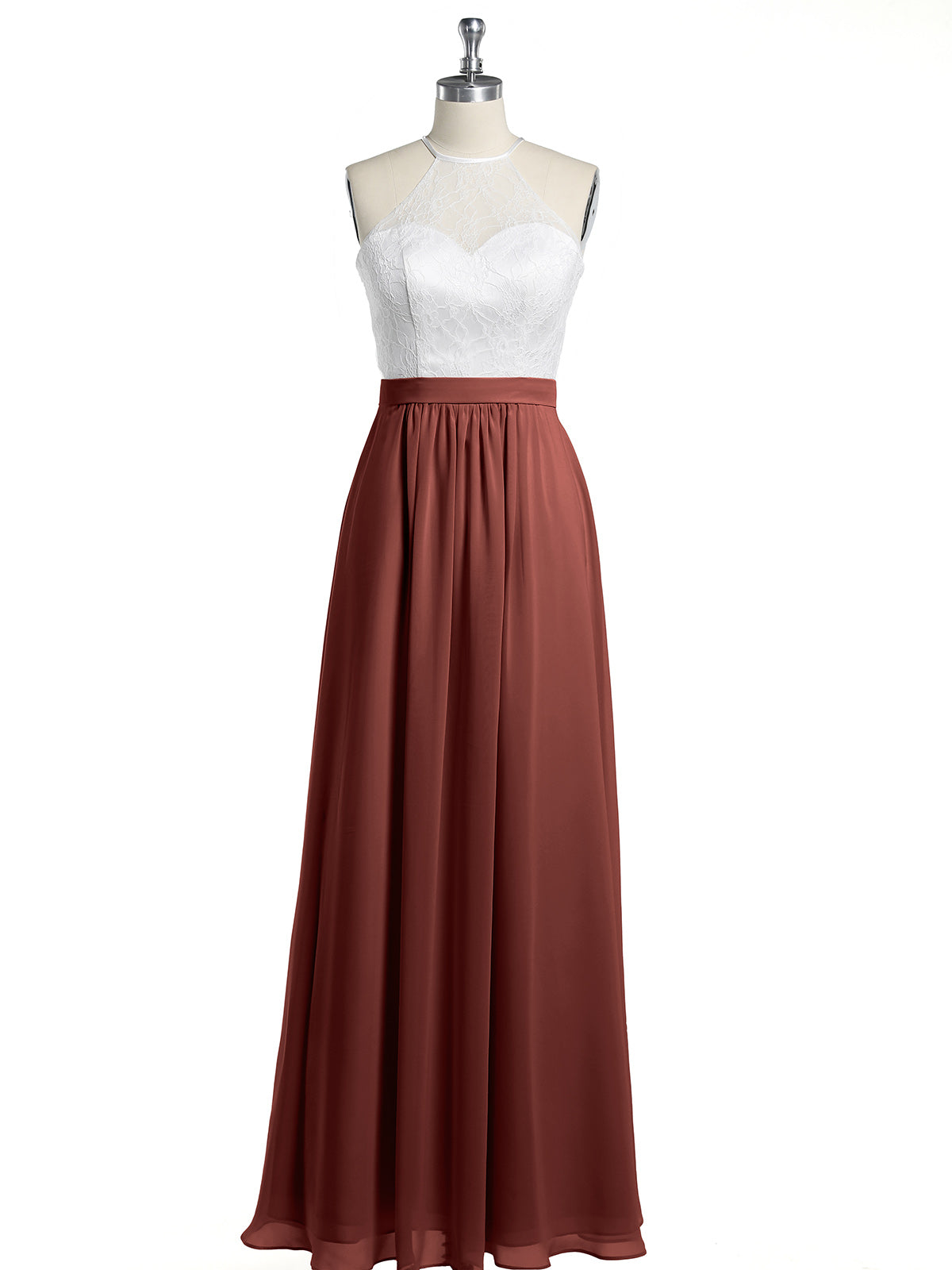 Vestidos largos de chiffon con cuerpo de encaje marfil Terracota Tallas Grandes