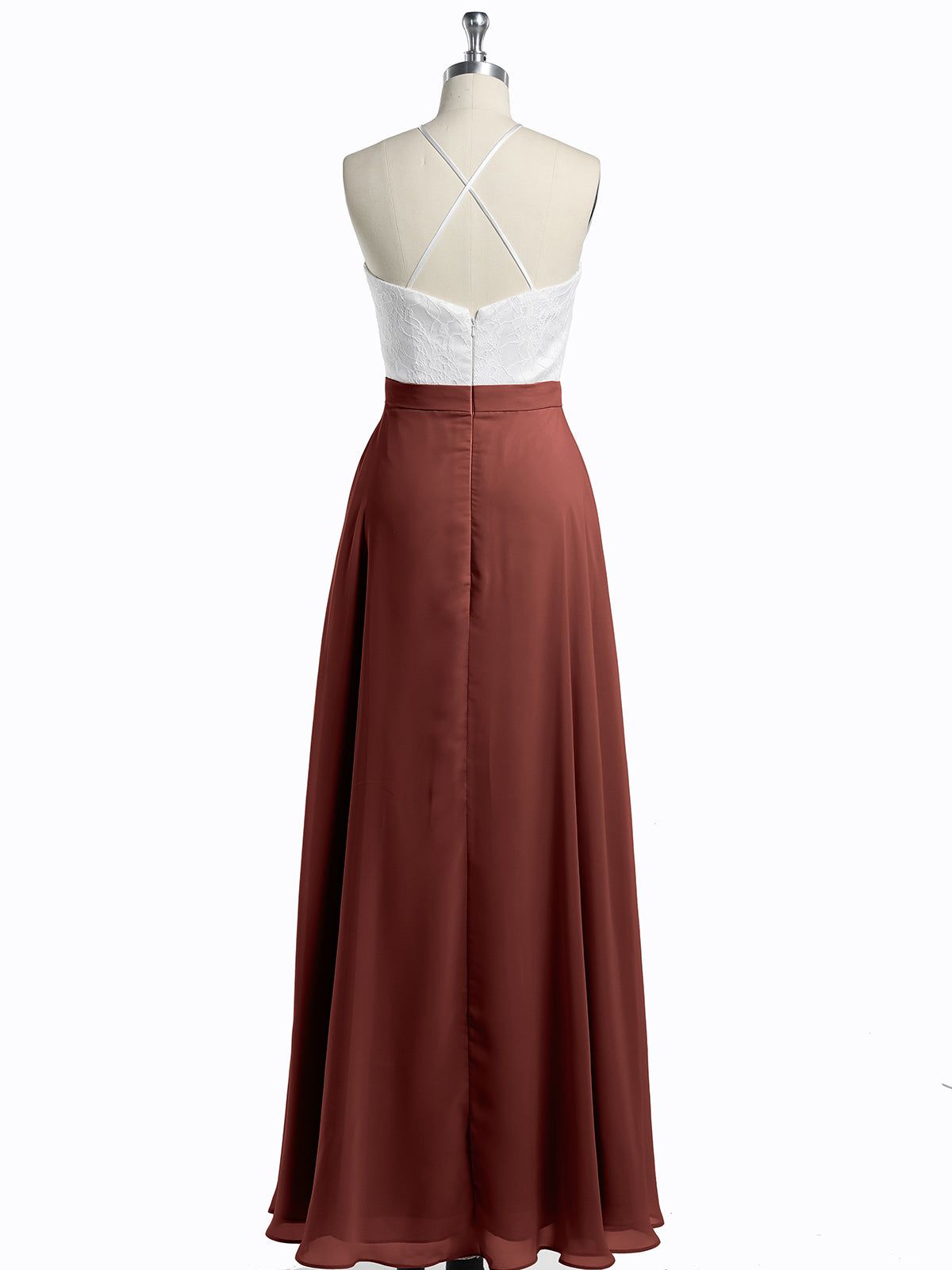 Vestidos largos de chiffon con cuerpo de encaje marfil Terracota