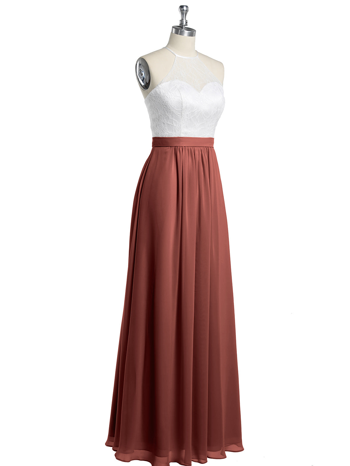 Vestidos largos de chiffon con cuerpo de encaje marfil Terracota Tallas Grandes