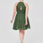 Vestidos cortos de chiffon estilo halter para damas de honor Verde Oliva Tallas Grandes