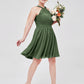 Vestidos cortos de chiffon estilo halter para damas de honor Verde Oliva Tallas Grandes