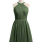 Vestidos cortos de chiffon estilo halter para damas de honor Verde Oliva Tallas Grandes