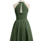 Vestidos cortos de chiffon estilo halter para damas de honor Verde Oliva