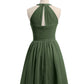 Vestidos cortos de chiffon estilo halter para damas de honor Verde Oliva Tallas Grandes