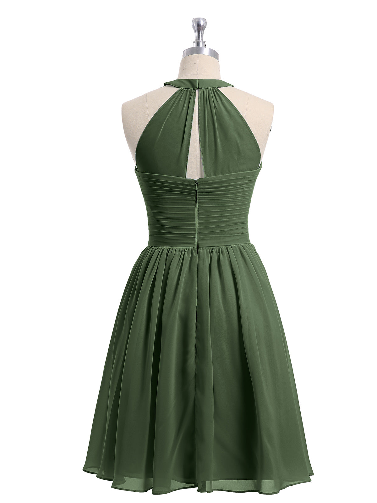 Vestidos cortos de chiffon estilo halter para damas de honor Verde Oliva Tallas Grandes