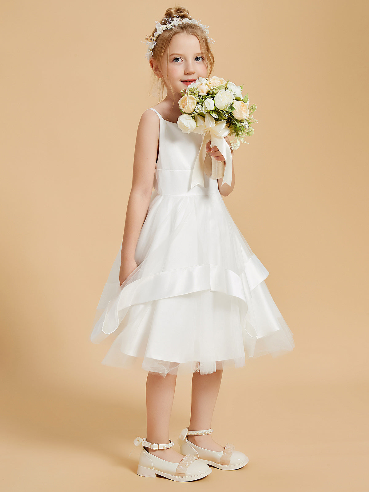 Encantadores Vestidos De Niña De Las Flores Con Escote Cuadrado Y Volantes