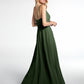 Vestido maxi con cuerpo de encaje y falda de chiffon con escote en V Verde Oliva