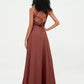 Vestidos largos de chiffon estilo princesa con abertura Terracota Tallas Grandes