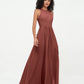 Vestidos largos de chiffon estilo princesa con abertura Terracota