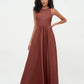 Vestidos largos de chiffon estilo princesa con abertura Terracota