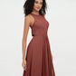 Vestidos largos de chiffon estilo princesa con abertura Terracota Tallas Grandes