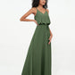 Vestidos de dama de honor de chiffon con tirantes spaghetti y escote en V Verde Oliva