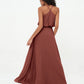 Vestidos de dama de honor de chiffon con tirantes spaghetti y escote en V Terracota Tallas Grandes