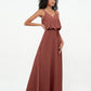 Vestidos de dama de honor de chiffon con tirantes spaghetti y escote en V Terracota Tallas Grandes