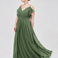 Vestidos de chiffon con tirantes finos y volantes en escote en V Verde Oliva Tallas Grandes
