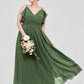 Vestidos de chiffon con tirantes finos y volantes en escote en V Verde Oliva Tallas Grandes