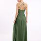 Vestidos largos de chiffon estilo halter con doble tirante Verde Oliva