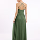 Vestidos largos de chiffon estilo halter con doble tirante Verde Oliva Tallas Grandes