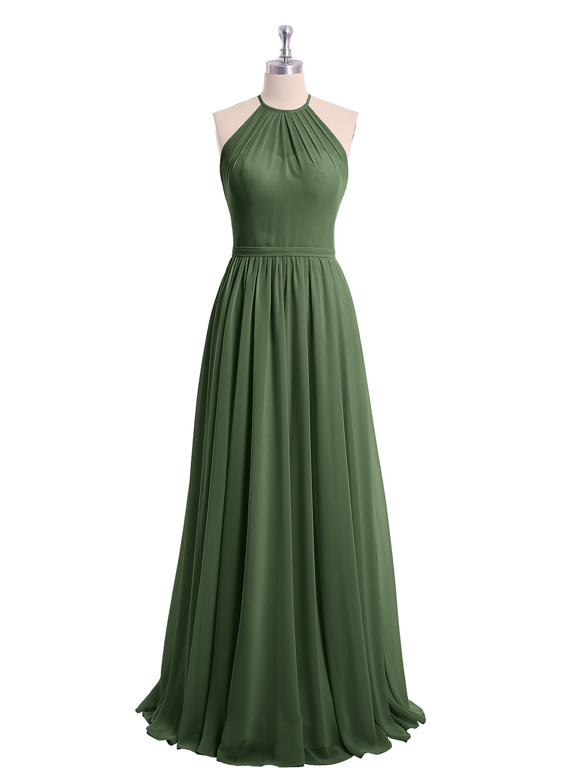 Vestidos largos de chiffon estilo halter con doble tirante Verde Oliva