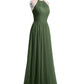 Vestidos largos de chiffon estilo halter con doble tirante Verde Oliva Tallas Grandes