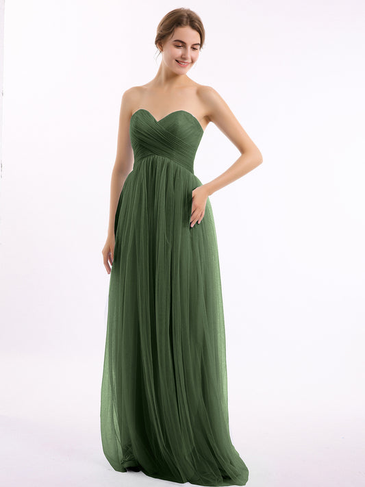 Vestidos de tul con escote en corazón sin tirantes y corte imperio Verde Oliva