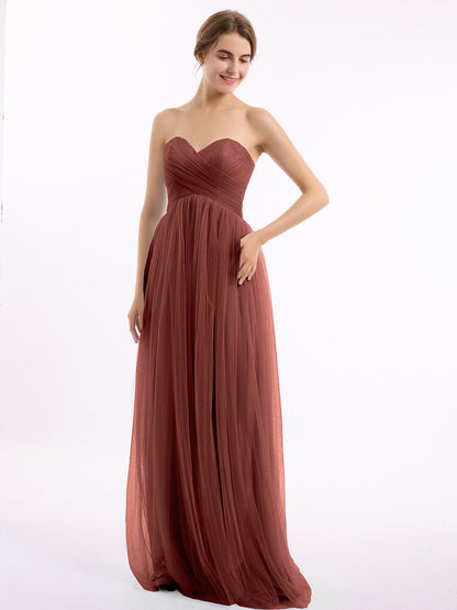 Vestidos de tul con escote en corazón sin tirantes y corte imperio Terracota