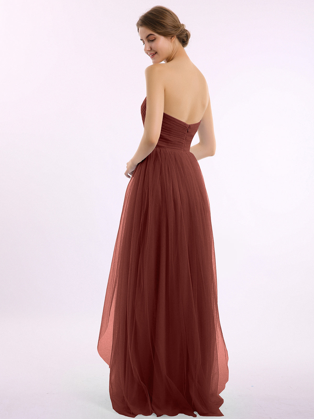 Vestidos de tul con escote en corazón sin tirantes y corte imperio Terracota Tallas Grandes