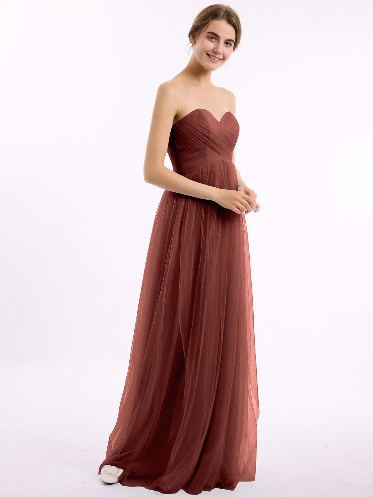 Vestidos de tul con escote en corazón sin tirantes y corte imperio Terracota Tallas Grandes