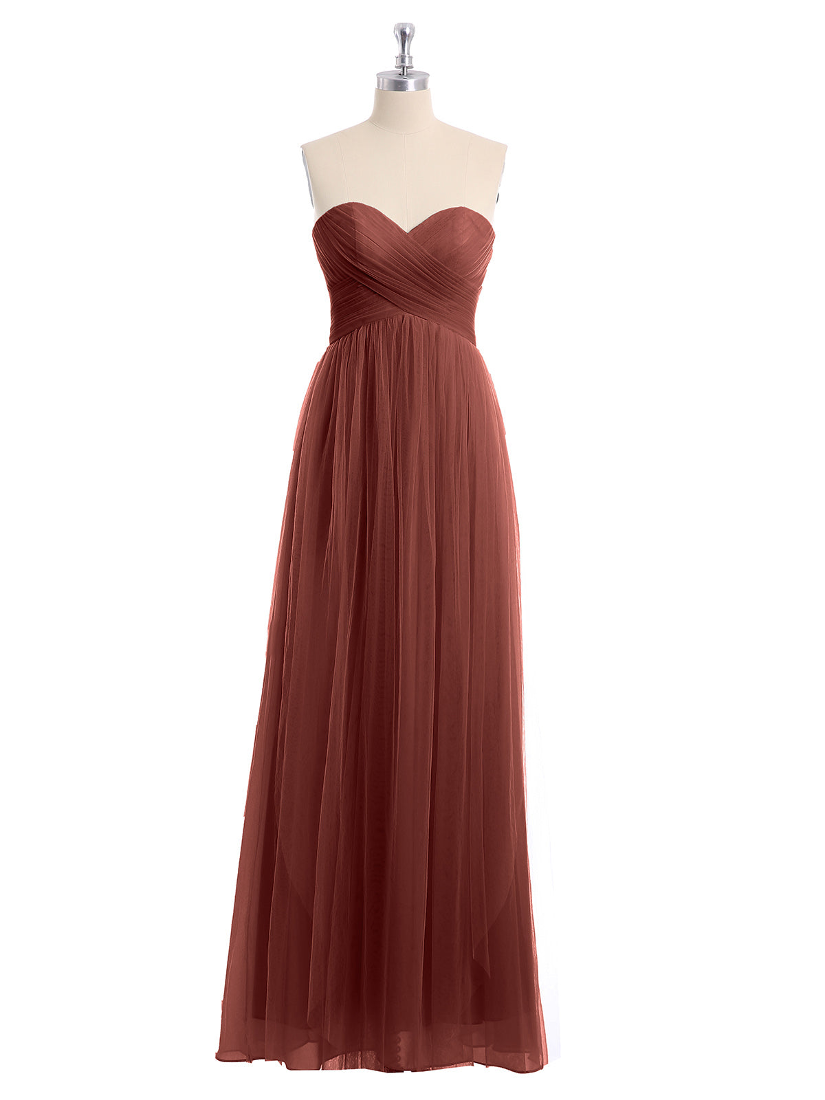 Vestidos de tul con escote en corazón sin tirantes y corte imperio Terracota