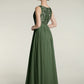Vestidos de chiffon con escote en V y espalda de encaje Verde Oliva Tallas Grandes
