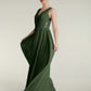 Vestidos de chiffon con escote en V y espalda de encaje Verde Oliva Tallas Grandes
