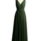 Vestidos de chiffon con escote en V y espalda de encaje Verde Oliva Tallas Grandes