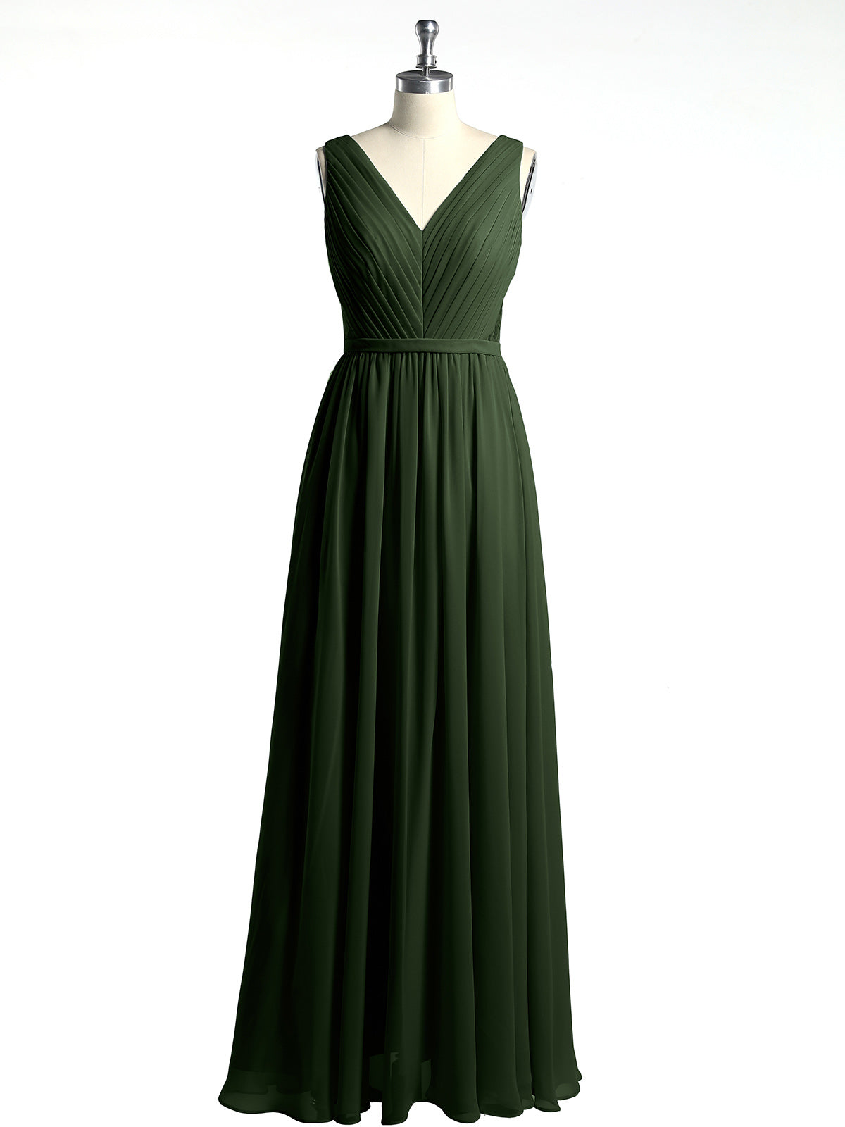 Vestidos de chiffon con escote en V y espalda de encaje Verde Oliva Tallas Grandes