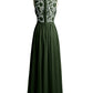 Vestidos de chiffon con escote en V y espalda de encaje Verde Oliva Tallas Grandes