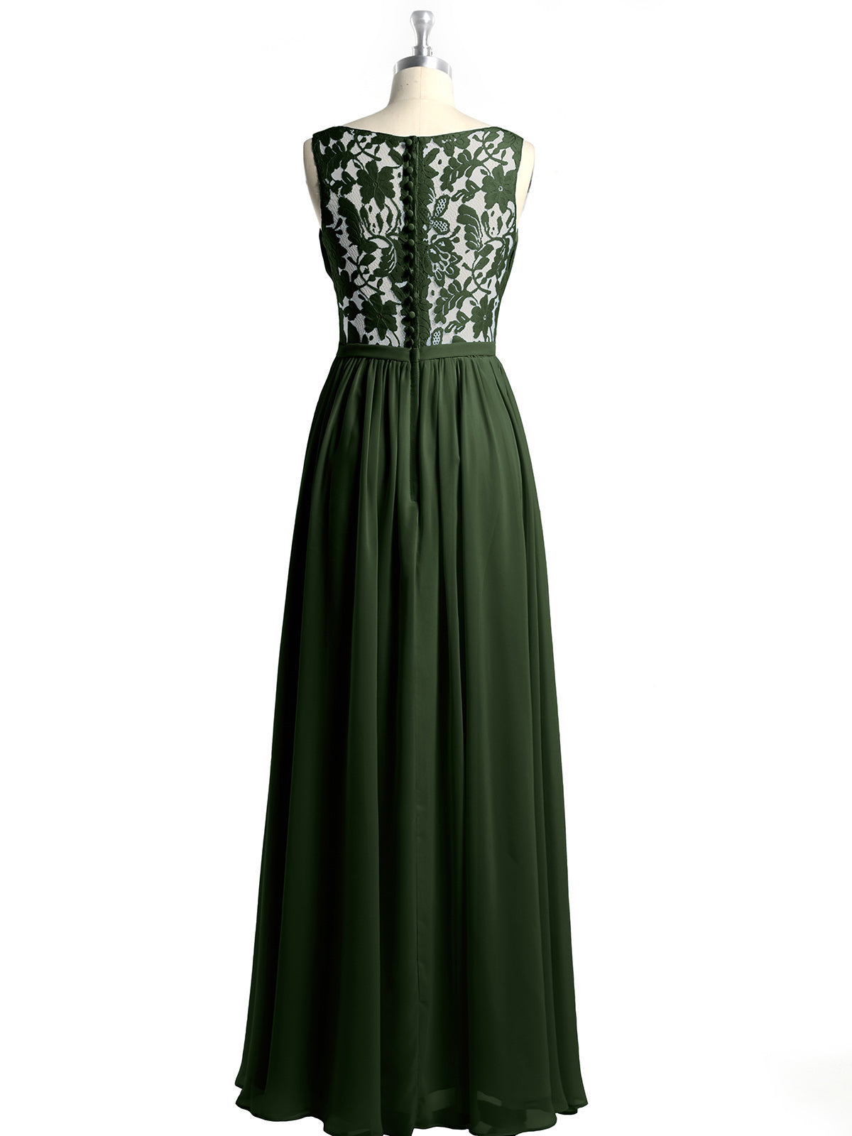 Vestidos de chiffon con escote en V y espalda de encaje Verde Oliva Tallas Grandes