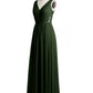 Vestidos de chiffon con escote en V y espalda de encaje Verde Oliva Tallas Grandes