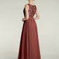 Vestidos de chiffon con escote en V y espalda de encaje Terracota