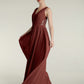 Vestidos de chiffon con escote en V y espalda de encaje Terracota Tallas Grandes