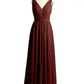 Vestidos de chiffon con escote en V y espalda de encaje Terracota