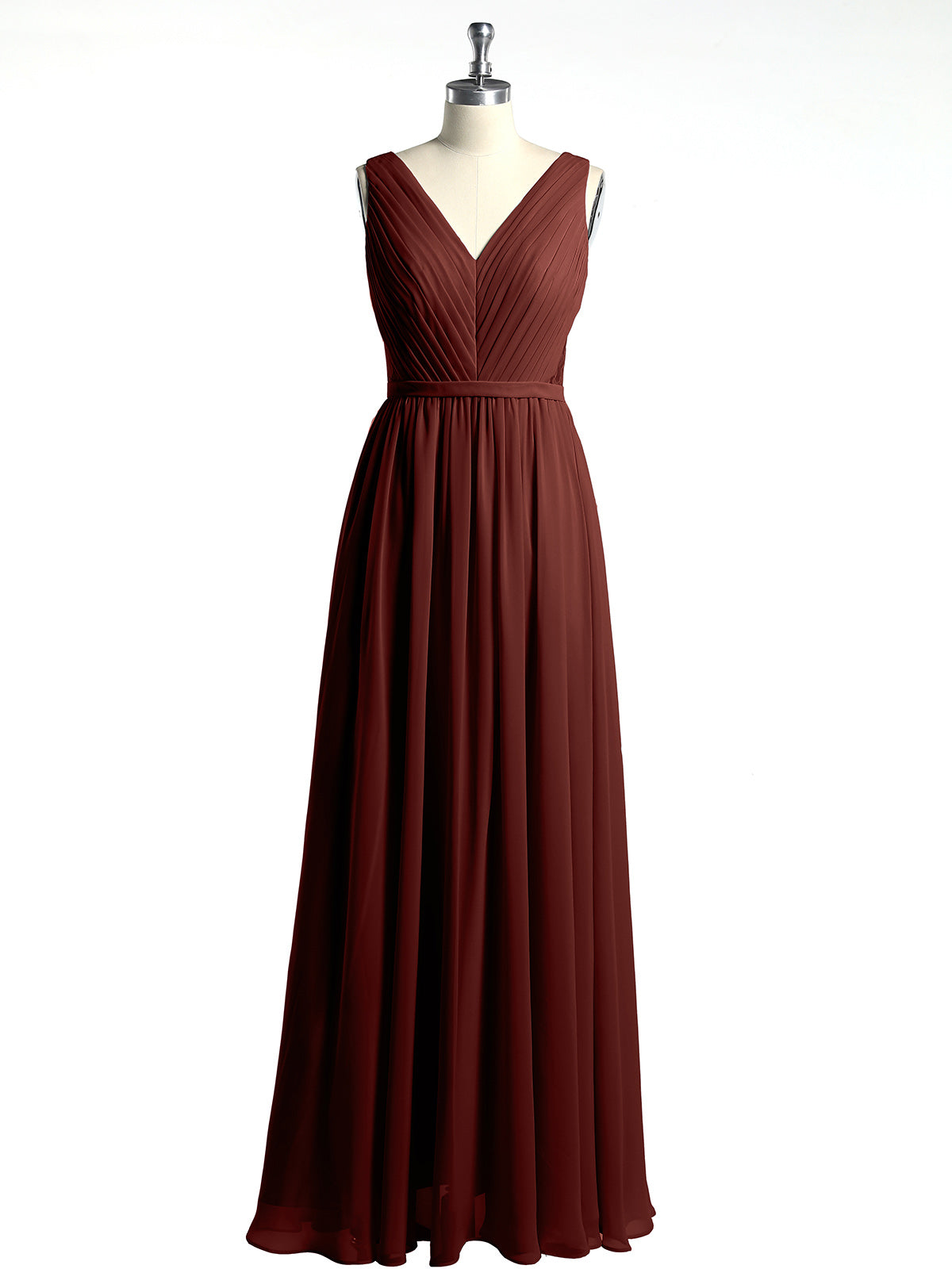 Vestidos de chiffon con escote en V y espalda de encaje Terracota Tallas Grandes