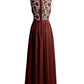 Vestidos de chiffon con escote en V y espalda de encaje Terracota