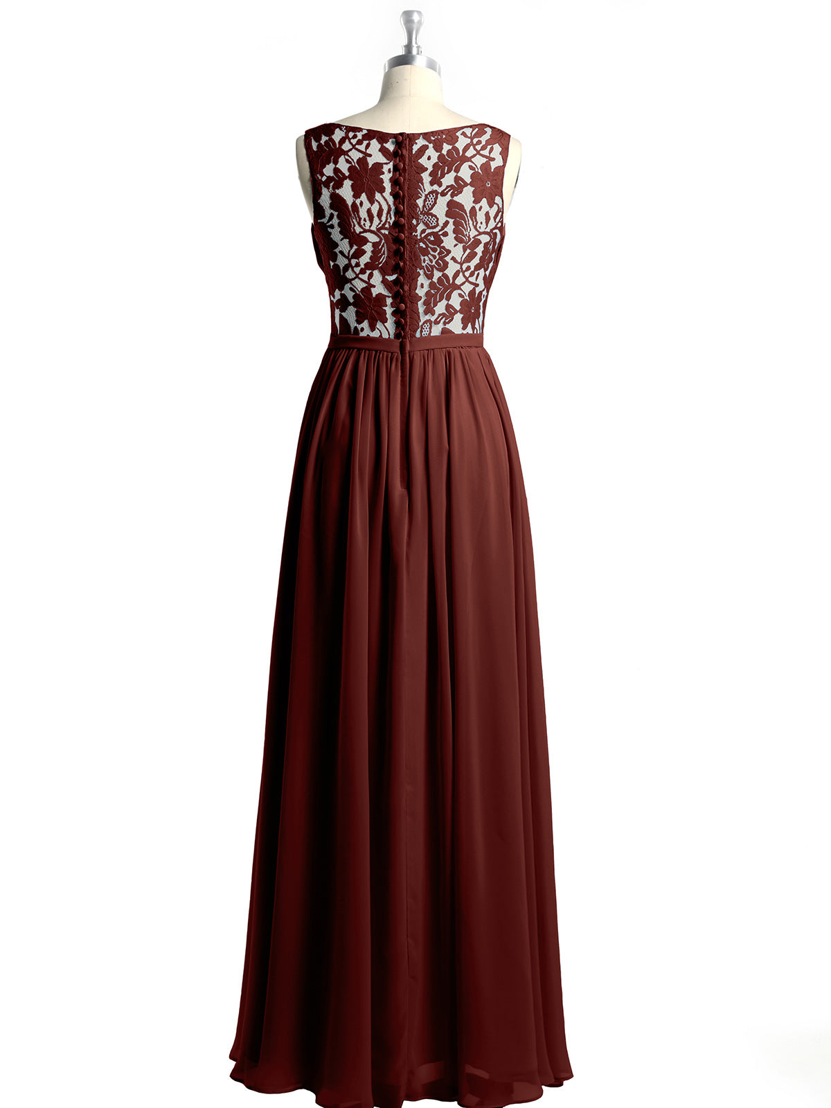 Vestidos de chiffon con escote en V y espalda de encaje Terracota