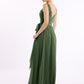 Vestidos largos de chiffon con tirantes de encaje y lazo de cinturón Verde Oliva